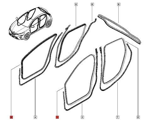Těsnění levých / pravých předních dveří