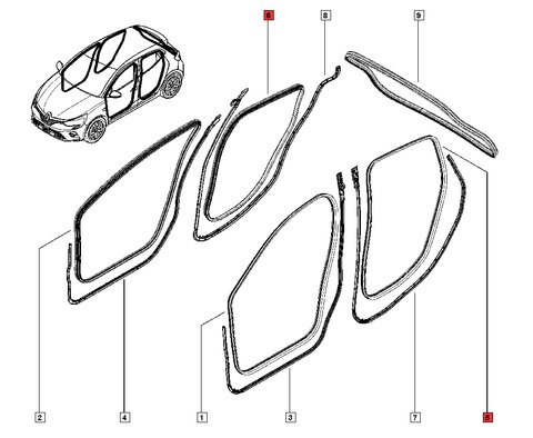 Těsnění levých / pravých zadních dveří - 5dv.
