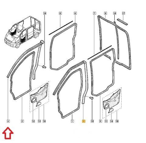 Pravé dvojité těsnění předních dveří