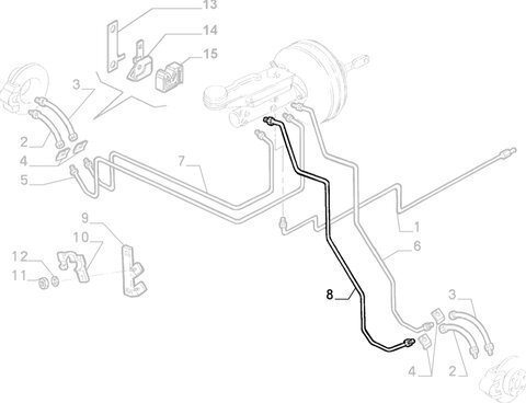 Brzdová trubka levá přední (přední)