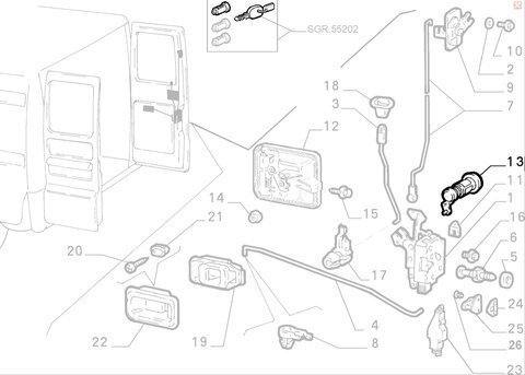 Pouzdro s vložkou zámku pravé P dveře přední, zadní