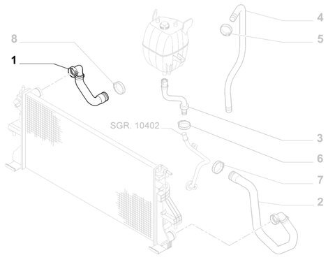 Hadice vody k chladiči - horní