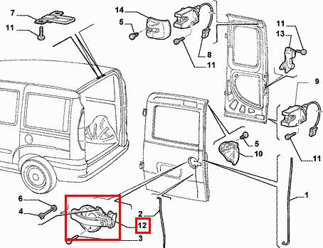 Klika zadních dělených dveří s centrálem levá L  orig.