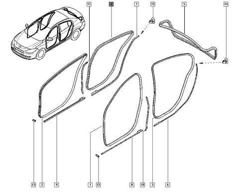 Těsnění levých / pravých zadních dveří - 5-ti dv.