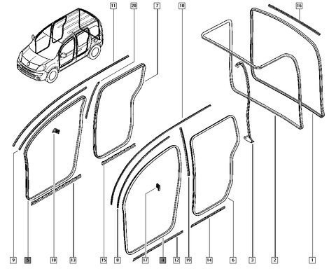 Těsnění levých / pravých předních dveří