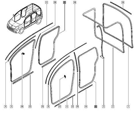 Těsnění levých / pravých bočních posuvných dveří