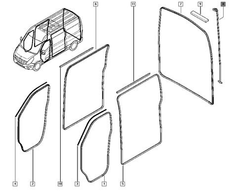Levé těsnění zadních křídlových dveří