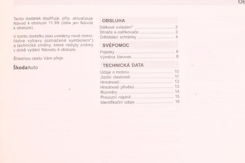 Dodatek návodu k obsluze 11.99 FABIA CZ